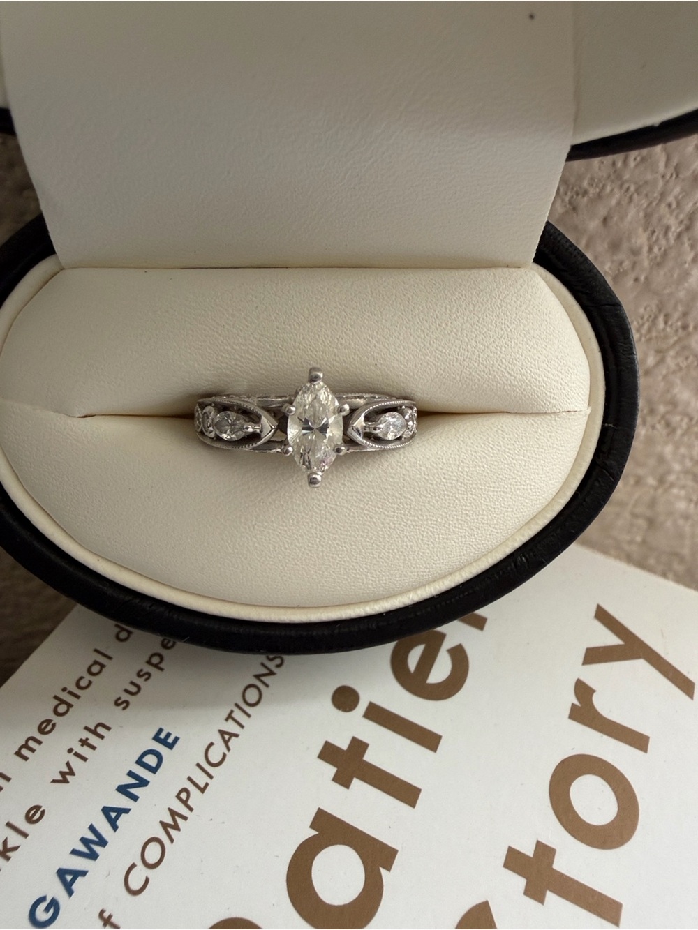 Elegant Silver Marquise and Round CZ Engagement Ring - Silver